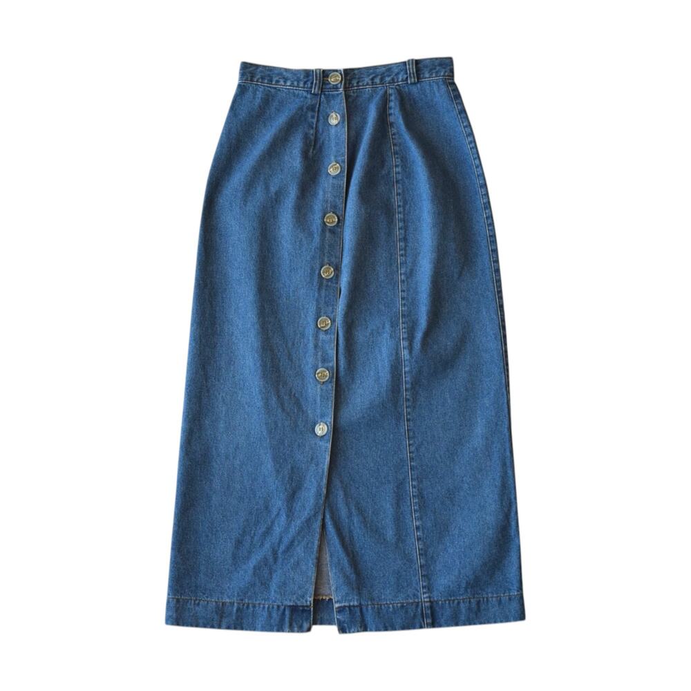 Vintage 90s Denim Button Front Midi Maxi Skirt Size 4